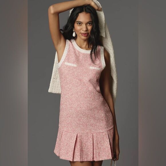 Anthropologie Maeve Sleeveless Tweed Pleated Mini Dress NWT - Picture 1 of 9